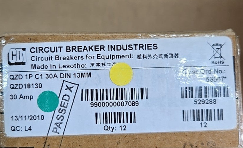 CBI Box of 12 QZD18130 1P 30 AMP Circuit Breaker