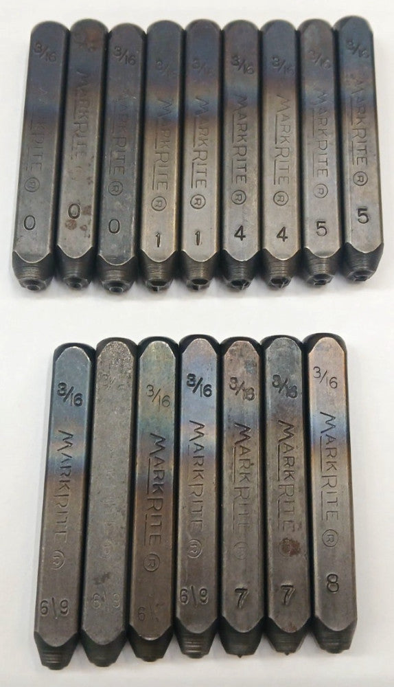 MARKRITE HEAVY DUTY 3/16" STEEL NUMBER STAMPS ASSORTED LOT OF 16 OAL 2-5/8"