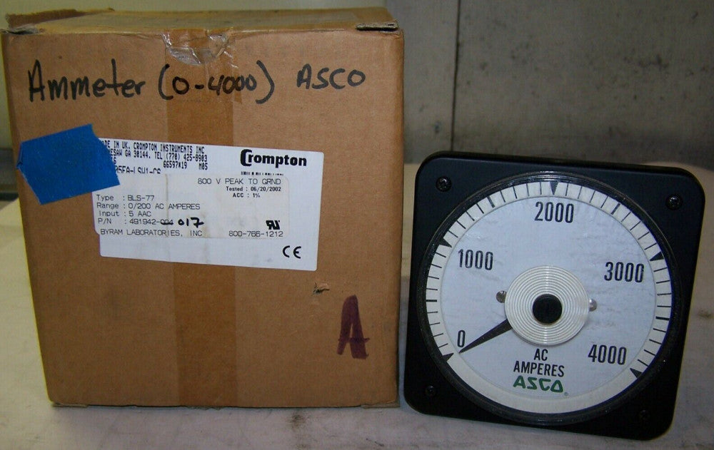 NEW ASCO CROMPTON BLS-77 0 - 4000 AC AMPERES PANEL METER  491942-017