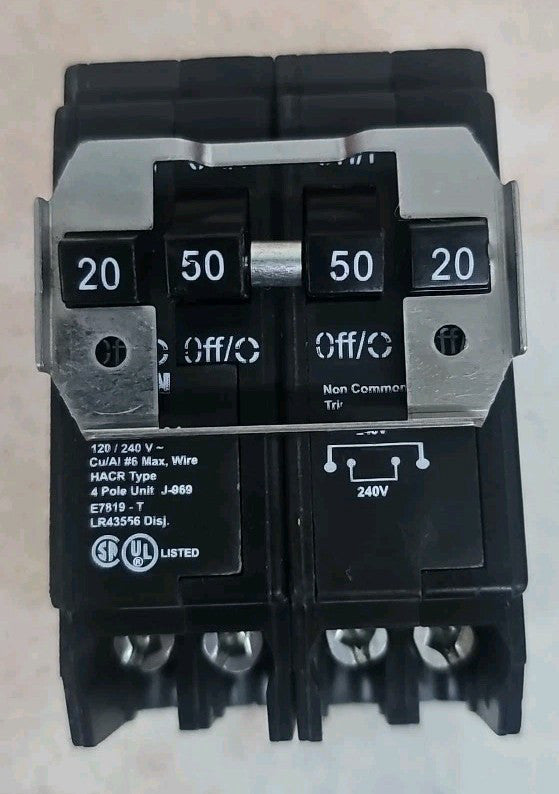 Eaton NTO BQ220250 120/240V 2 Pole 20/50 Amp Quad Circuit Breaker