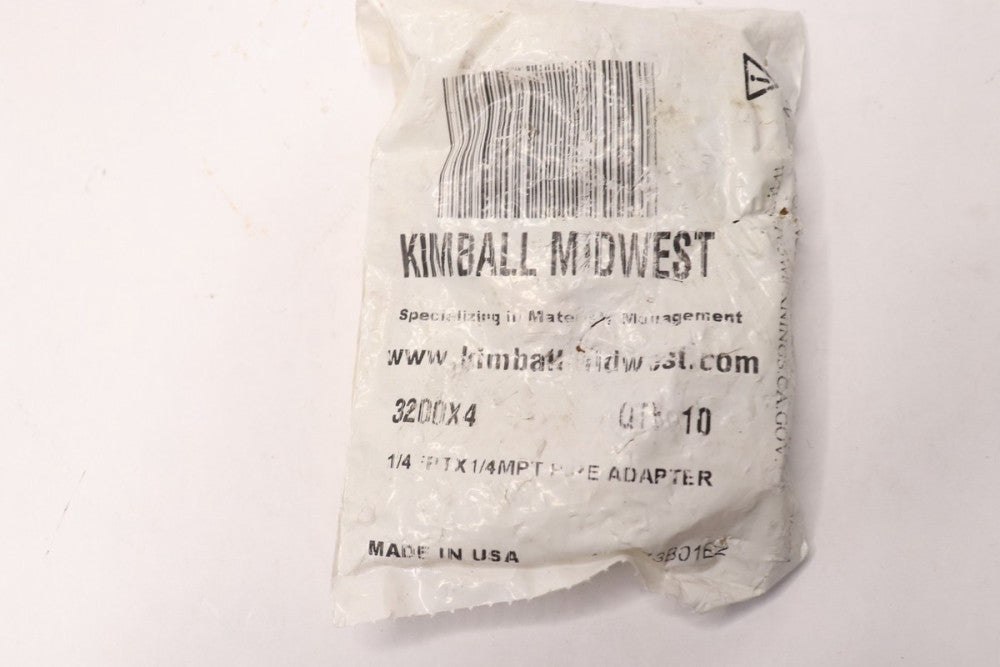 (10-Pk) Kimball Midwest Pipe Adapter Brass 1/4" x 1/4" 3200X4