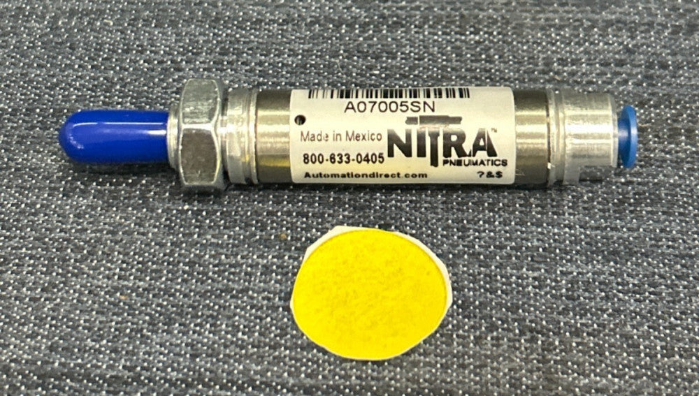NITRA PNEUMATIC CYLINDER  A07005SN   BORE 7/16"  ROD DIAMETER 3/16"  STROKE 1/2"