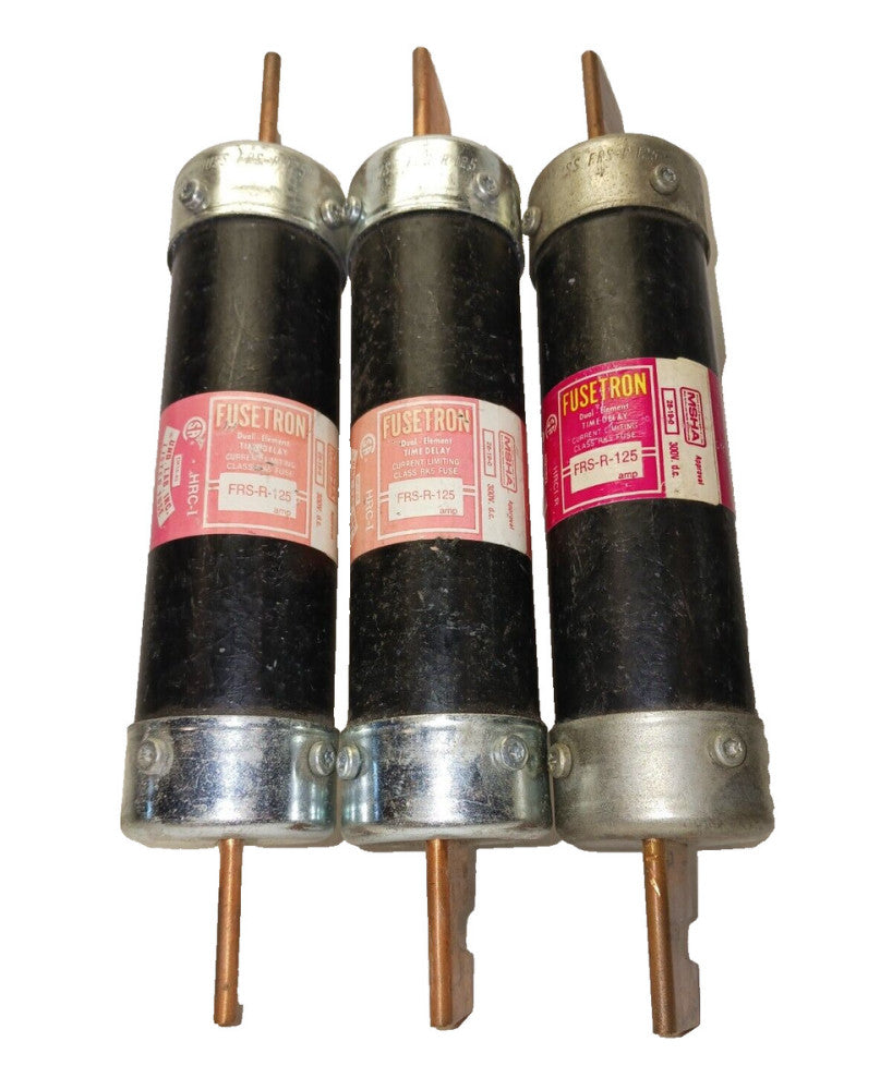 3) BUSSMANN FUSETRON 125 AMP FUSES 600 VAC  FRSR125  LOT OF 3