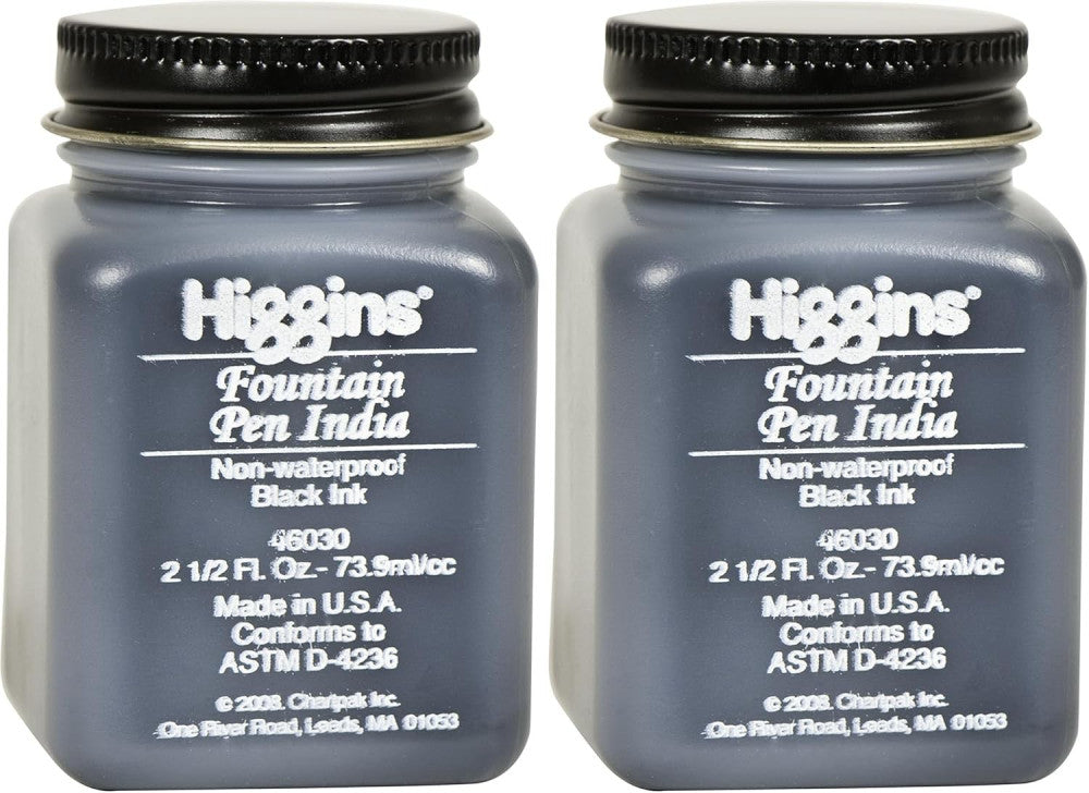 Higgins Black India Fountain Pen Ink, 2.5 Oz Bottle 1 Count (Pack of 2) 