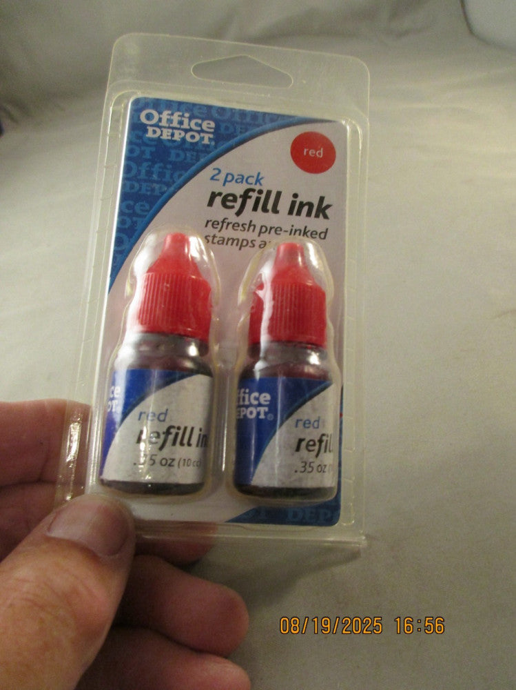 Office Depot Twin Pack Refill Red Stamp Ink .35 fl oz item 603237 New & Sealed