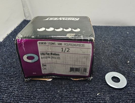 ( 100 Pieces ) Midwest Fastener Corp. 03830: USS Flat Washers 1/2" Zinc