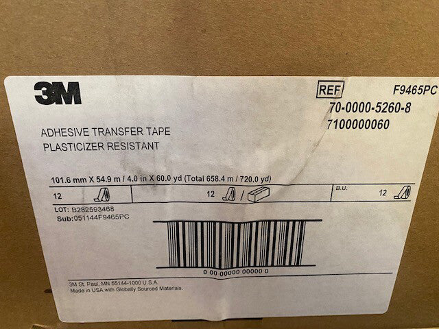 (12 Pack) 3M Adhesive Transfer Tape F9465PC Clear, 4 in x 60 yd 5 mil