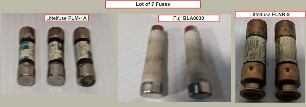 Lot of 7 Fuji  Littelfuse Slo-Blow Fuses FLM-1A (3), FLNR-8(2) and BLA030 (2)