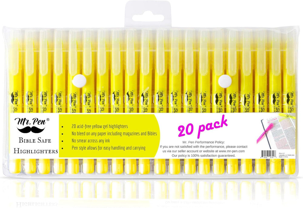 Mr. Pen- Gel Highlighters, 20 Pack, Fluorescent Yellow, Bulk Bible Highlighters 