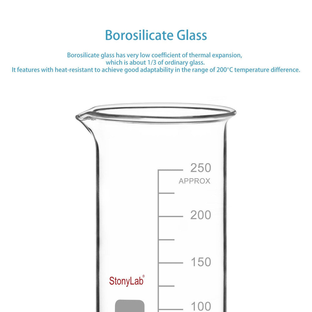 Borosilicate Glass Graduated Tall Beaker with Pouring Spout, 250 ml