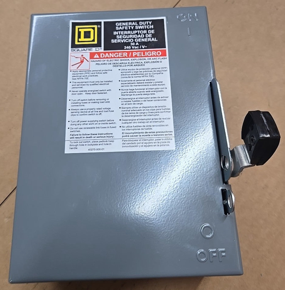 SQUARE D D321N Safety Switch, Fusible, 30 A, Steel 1H252 NEW