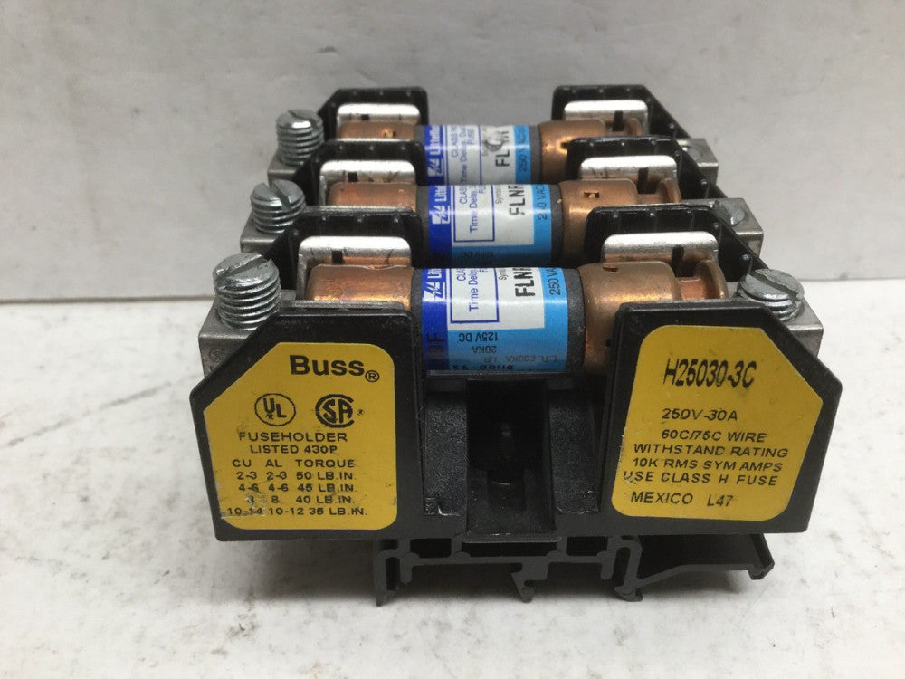 Bussman H25030-3C Fuseholder 250V 30 A W/ 3 Littelfuse FLNR 15 Fuses
