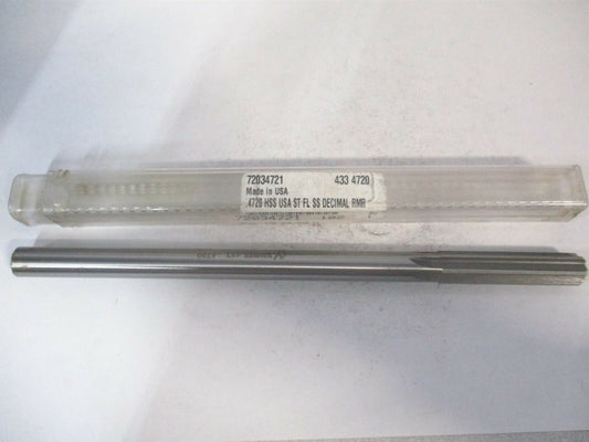 (72034721) 0.472" x 1-3/4" x 7" OAL 6-Flute Straight Shank HSS Chucking Reamer 