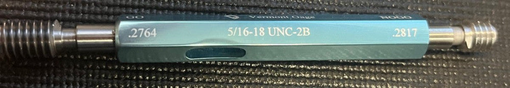 Vermont Gage 5/16-18 UNC 2B Go/No-Go Taperlock Plug Gage Assembly + Cert.