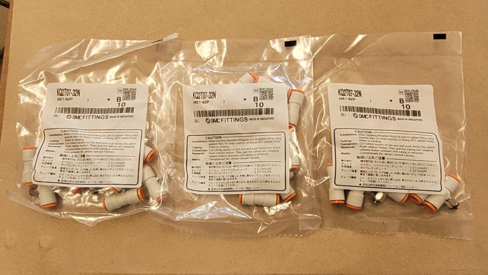 Lot of 30 SMC KQ2T07-32N Pneumatic Fitting Branch Tees 10-32 x 1/4" Tube