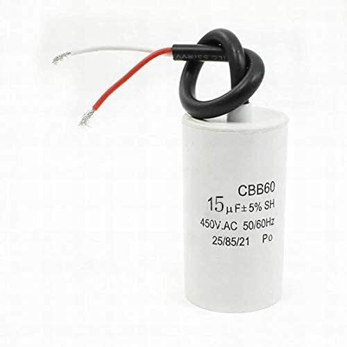 CBB60 Motor Capacitor 15uF 450VAC 50/60Hz with Wire Lead White for Motor