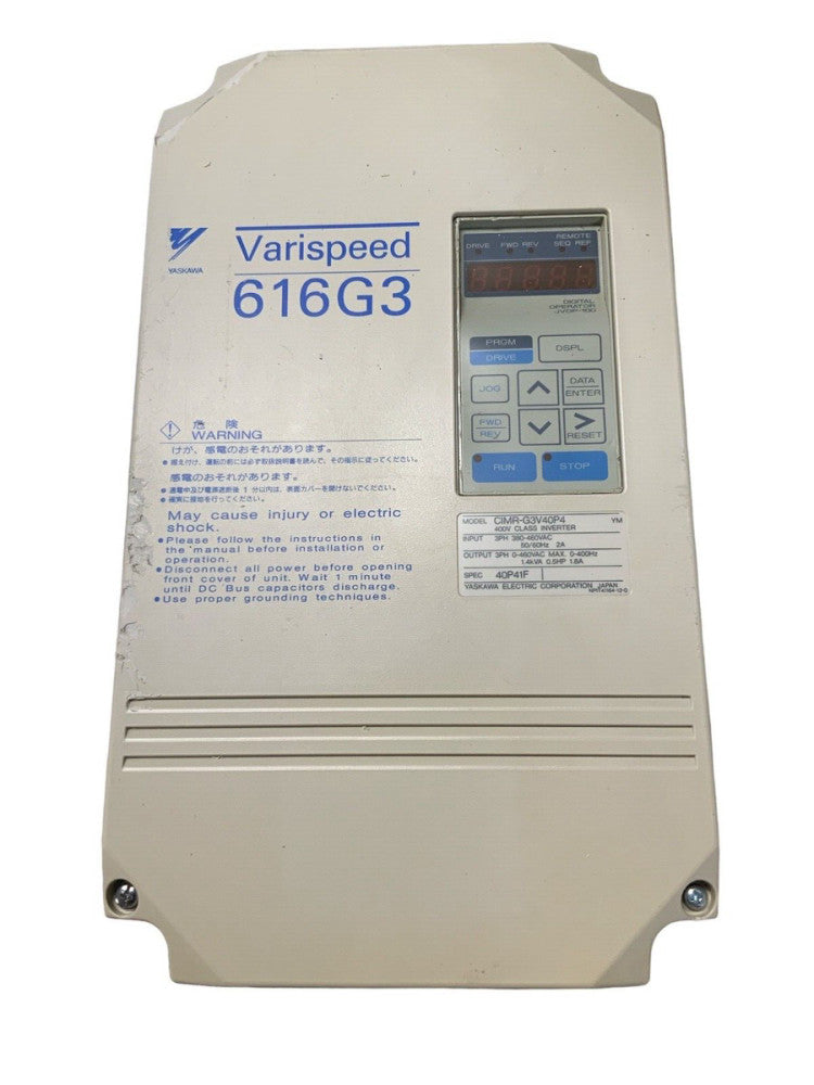 Yaskawa CIMR-G3V40P4, 400V CLASS INVERTER, INPUT: 3PH, 380-460VAC, 50/60Hz, 2A