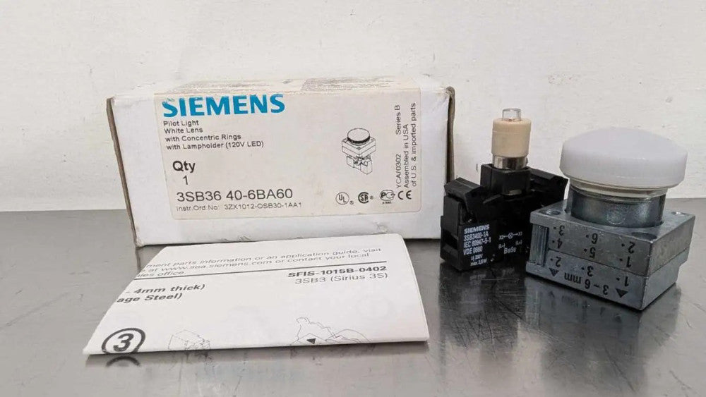 Siemens 3SB36 40-6BA60 LED Pilot Light 22mm White 120V Lens 120V 3SB3400-1A
