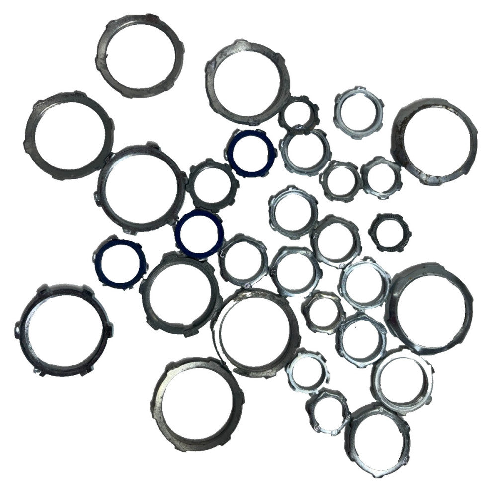 ASSORTED LOT OF 31 LOCKNUT THREADED, STEEL, ZINC PLATED, IMC/RMC