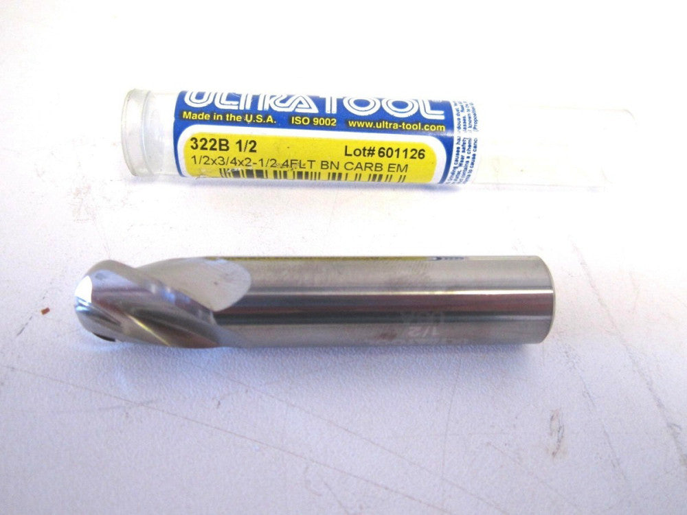 Ultra Tool (322B) 1/2" Solid Carbide 4F Ball End Mill 1/2" x 3/4" x 2-1/2" USA