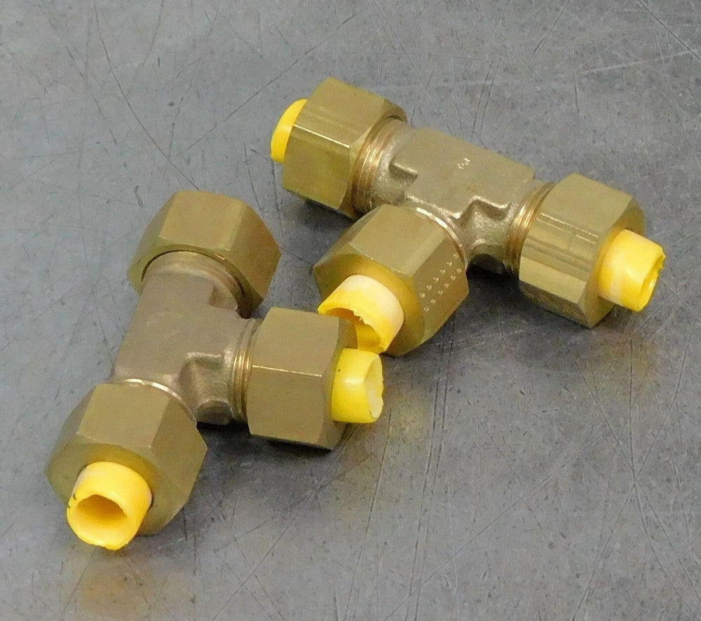 Legris Pneumatic Brass Tee Compression Fitting 1/2"  Lot of Two (2)