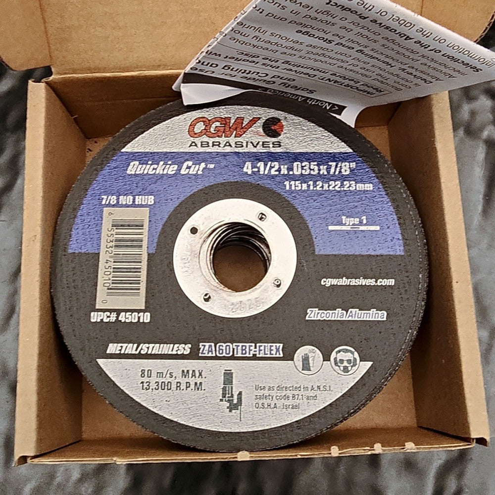CGW 45010 4.5"x.035x7/8" Grinder Cut-Off Disc 25pk Metal/SS ZA60 TBF T-1