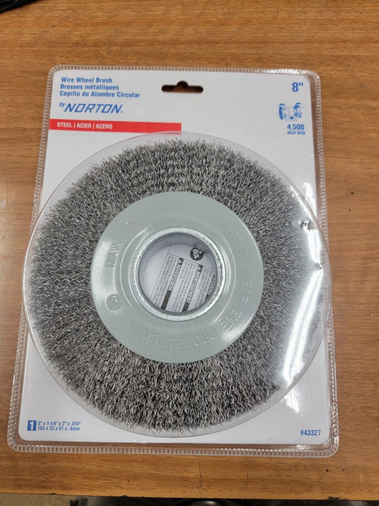 Norton - 43327 Wire Wheel Brush 8" x 1-1/4" x 2" x .014" Steel
