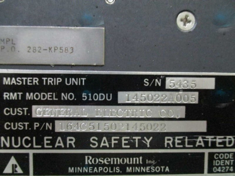 ROSEMOUNT INCORPORATED 510DU-145022A005 MASTER TRIP UNIT UNMP