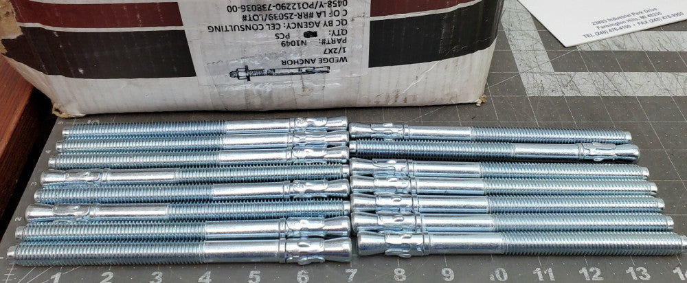 (15) Concrete Wedge Anchors Zinc Plated Masonry Anchors - 1/2"-13 x 7" [B4S4]