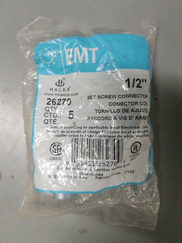 Halex 26270 1/2" EMT Set Screw Connector 5-Pack