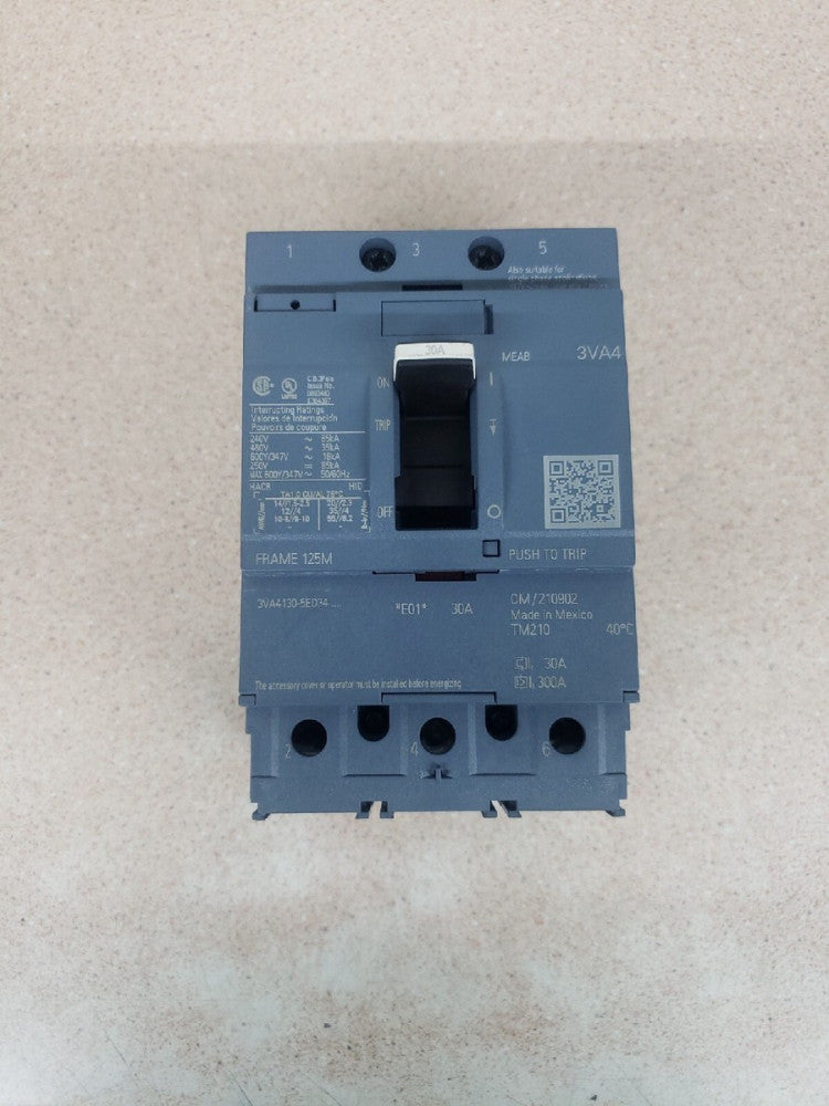 1) New Take Out! Siemens 3VA4130-5ED34-0AA0 3P 30A Circuit Breaker 125M Frame