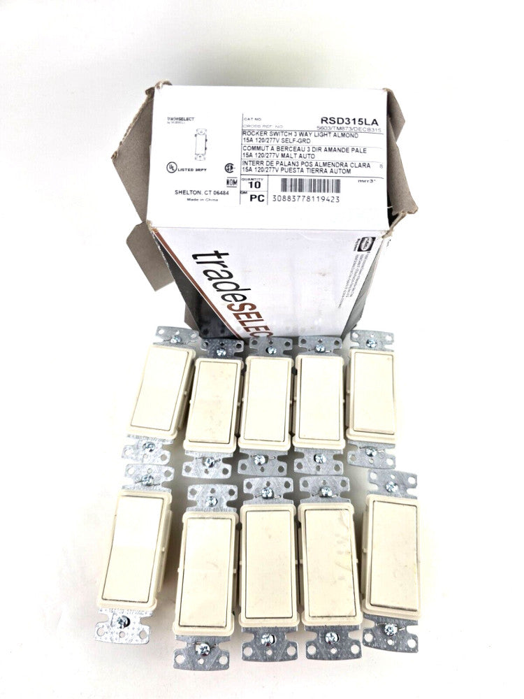 10pcs Hubbell Lt Almond Decorator Smooth Rocker 3-Way Light Switch 15A RSD315LA