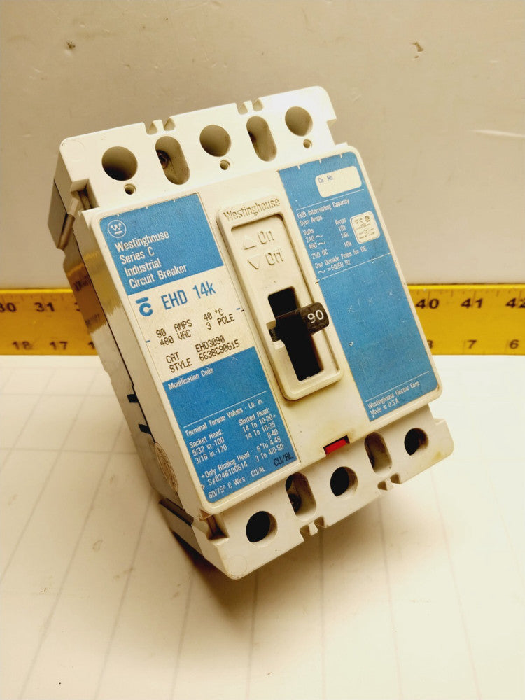 WESTINGHOUSE 90 AMP CIRCUIT BREAKER 480 VAC / 250 VDC 3 POLE  EHD3090