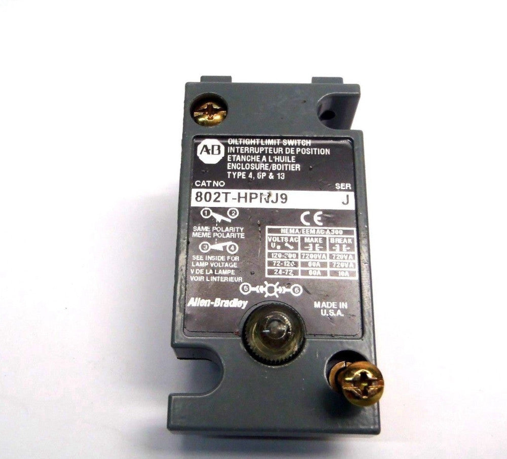 Allen Bradley 802T-HPNJ9 Series J Oil-Tight Limit Switch Top Body Only Type 4,6P