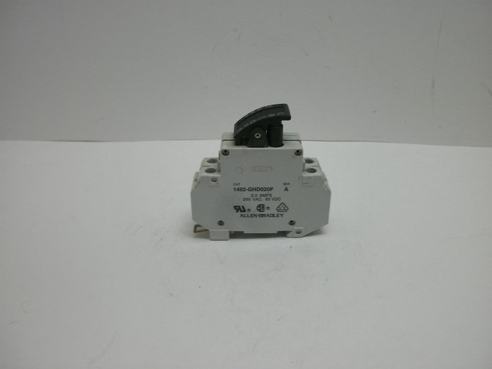 ALLEN BRADLEY 1492-GHD020F SER A CIRCUIT BREAKER 2 AMP 2 POLE 250VAC/65VDC