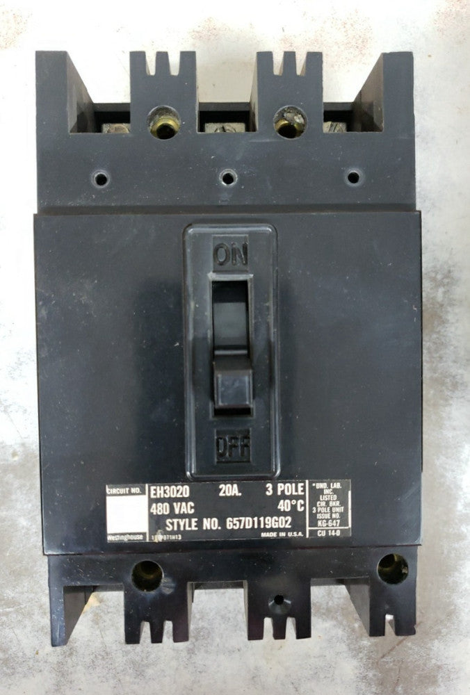 Westinghouse EH3020 Circuit Breaker 480V , 3P , 20A NOS