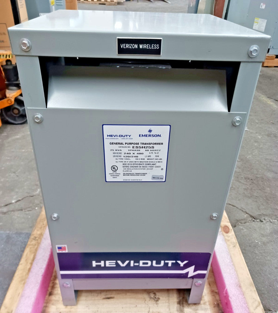 Emerson Hevi-Duty 25 Kva 1 Phase Transformer 240 x 480 Hv 120/240 Lv ES5H25S