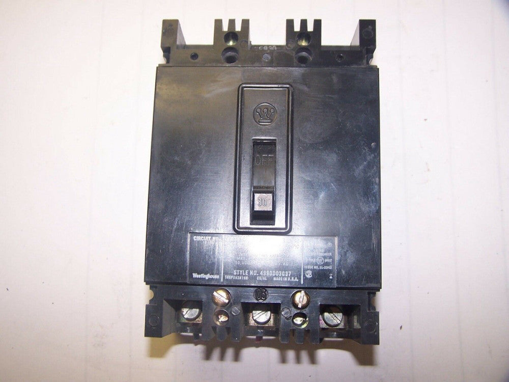 WESTINGHOUSE 30 AMP CIRCUIT BREAKER 3 POLE 240 VAC EB3030 STYLE 4990D03G37