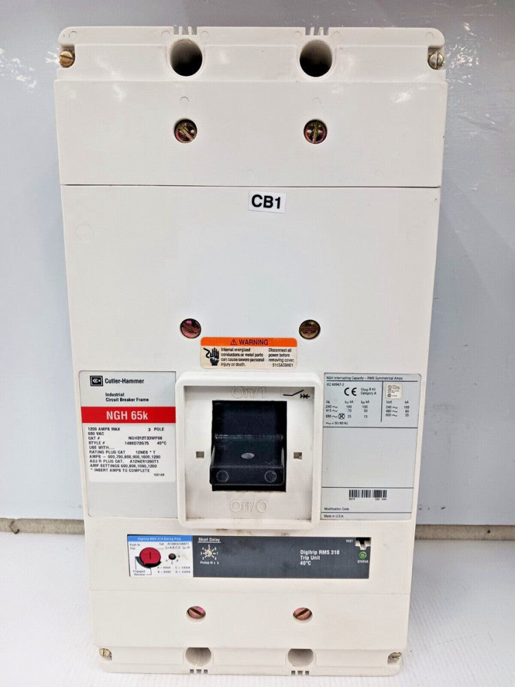 CUTLER HAMMER 1200 AMP CIRCUIT BREAKER 3 POLE 600 VAC 65kA NGH312T33WP08