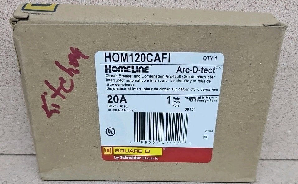 1) New Old Stock SQUARE D HOM120CAFI 20 AMP Arc-Fault Circuit Breaker