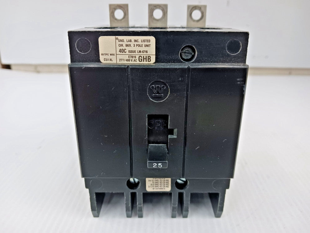 WESTINGHOUSE 25 AMP BOLT-ON CIRCUIT BREAKER 3 POLE 480Y/277 VAC GHB3025