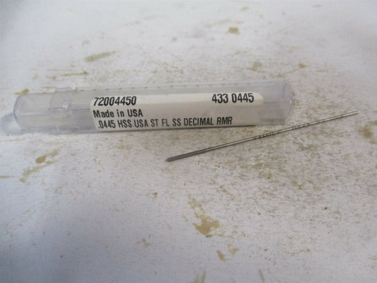 (433-0.0445) 0.0445" x 1/2" x 2-1/2" Straight Shank HSS 4-Flute Chucking Reamer 