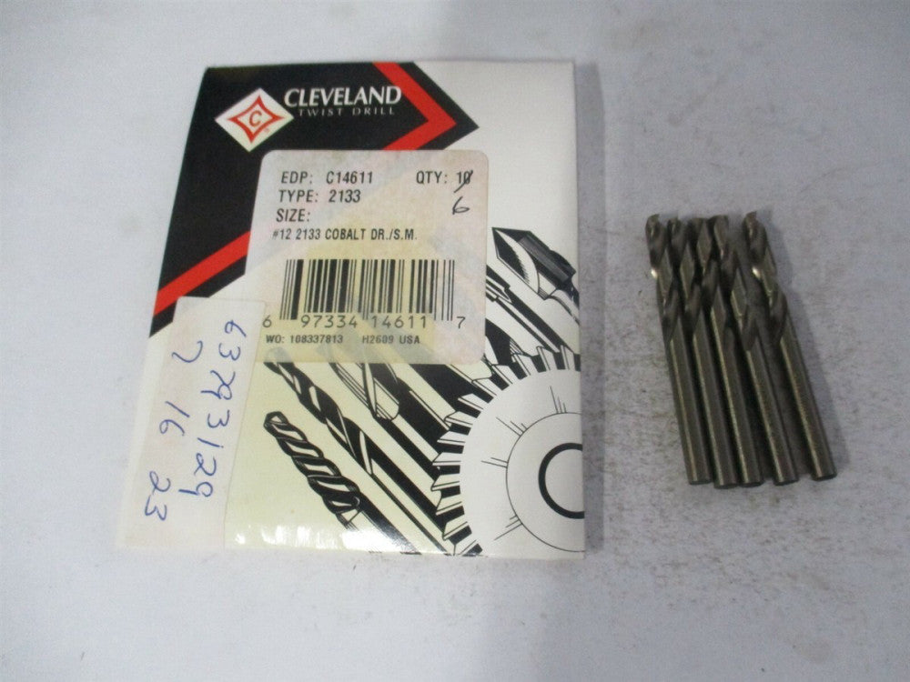 (C14611) #12 1-3/16" x 2-1/4" OAL Spiral Cobalt Screw Machine Drill Bit - Qty 6