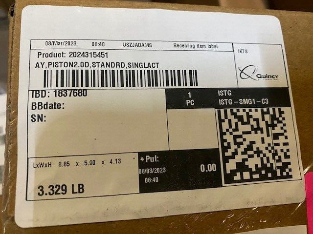GENUINE QUINCY 2024315451 ASSEMBLY, PISTON2.0D, STANDARD, SINGLE ACTION (NEW)