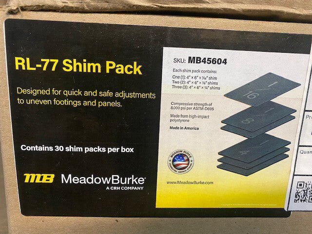 (Case of 30 - 6 Packs) Meadow Burke RL-77 Black Plastic Ridged Shims MB45604