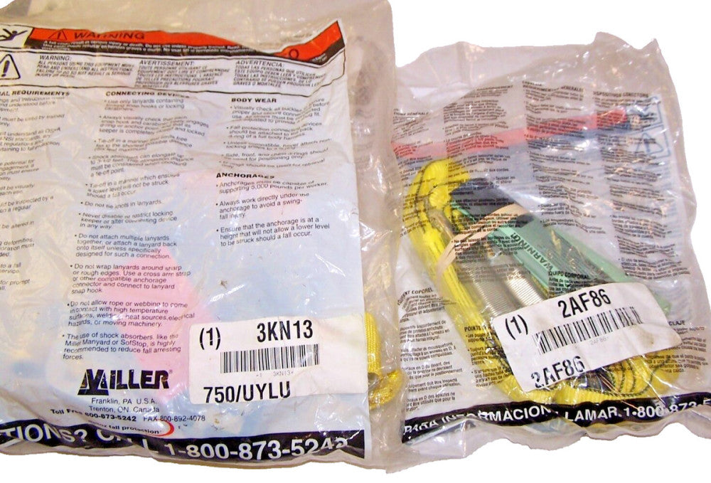 NEW MILLER 400LB BODY HARNESS SAFETY WITH STRAPS 750/UYLU 3KN13 2AF86