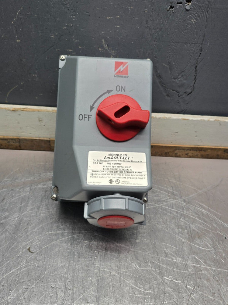 MENNEKES ME430MI7 PIN & SLEEVE SWITCHED INTERLOCKED RECEPTACLE, MAKE OFFER!