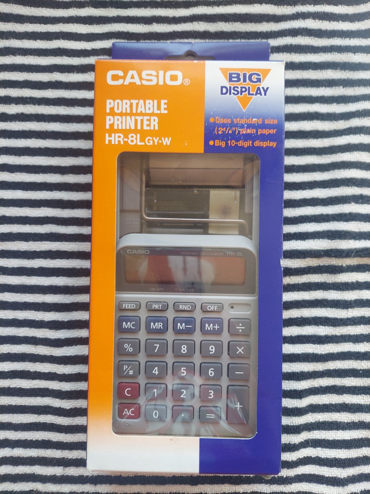 Casio Portable Printer Big Display Calculator HR-8LGY-W 2 Way Power Decimal 