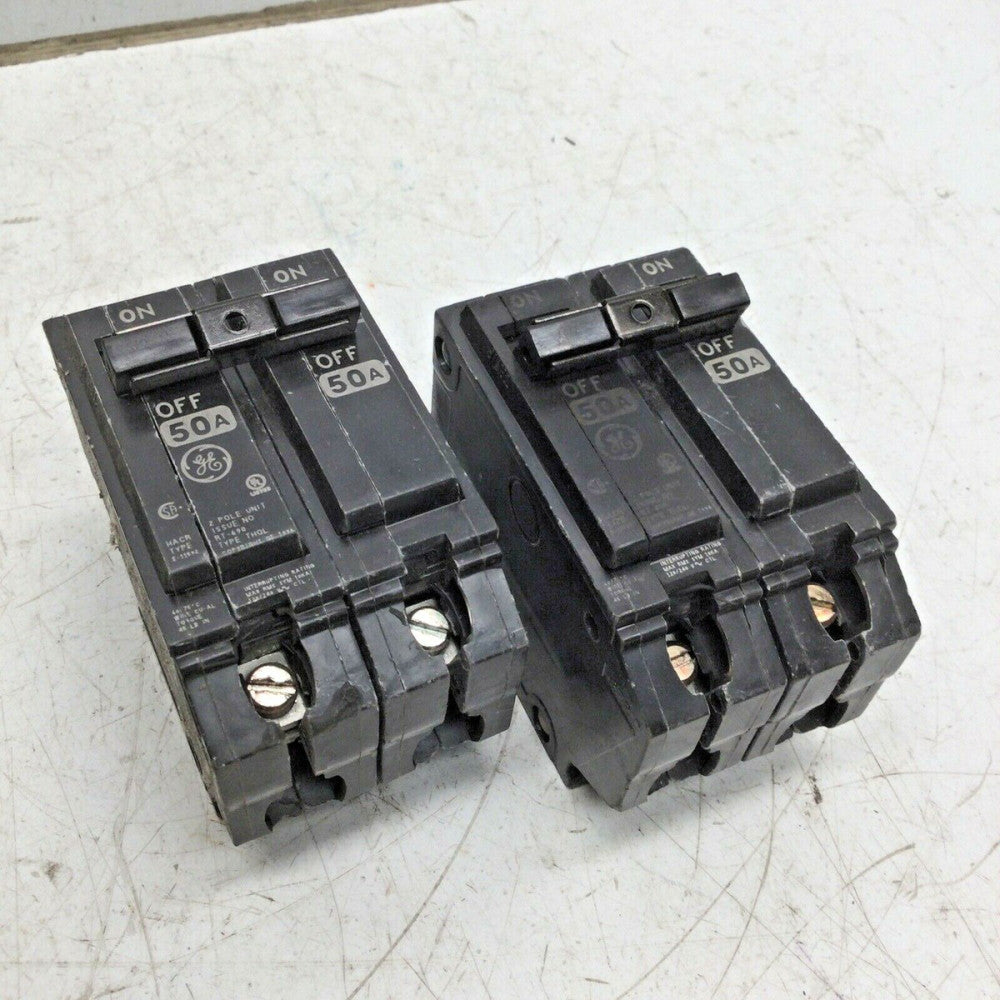 GE Type THQL - HACR 2 Pole 50 AMP Circuit Breaker (LOT of 2)