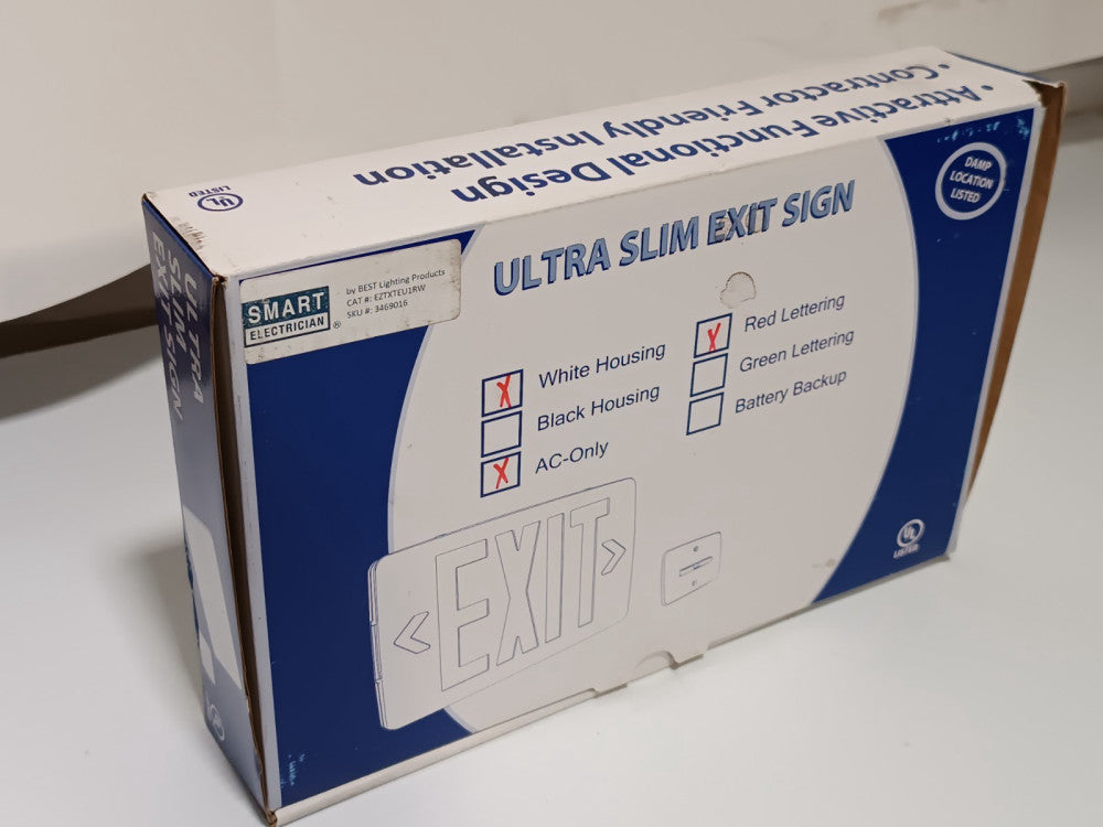 Smart Electrician EZXTEL1RW Ultra Slim AC-Only Exit Sign, red on white, w spare